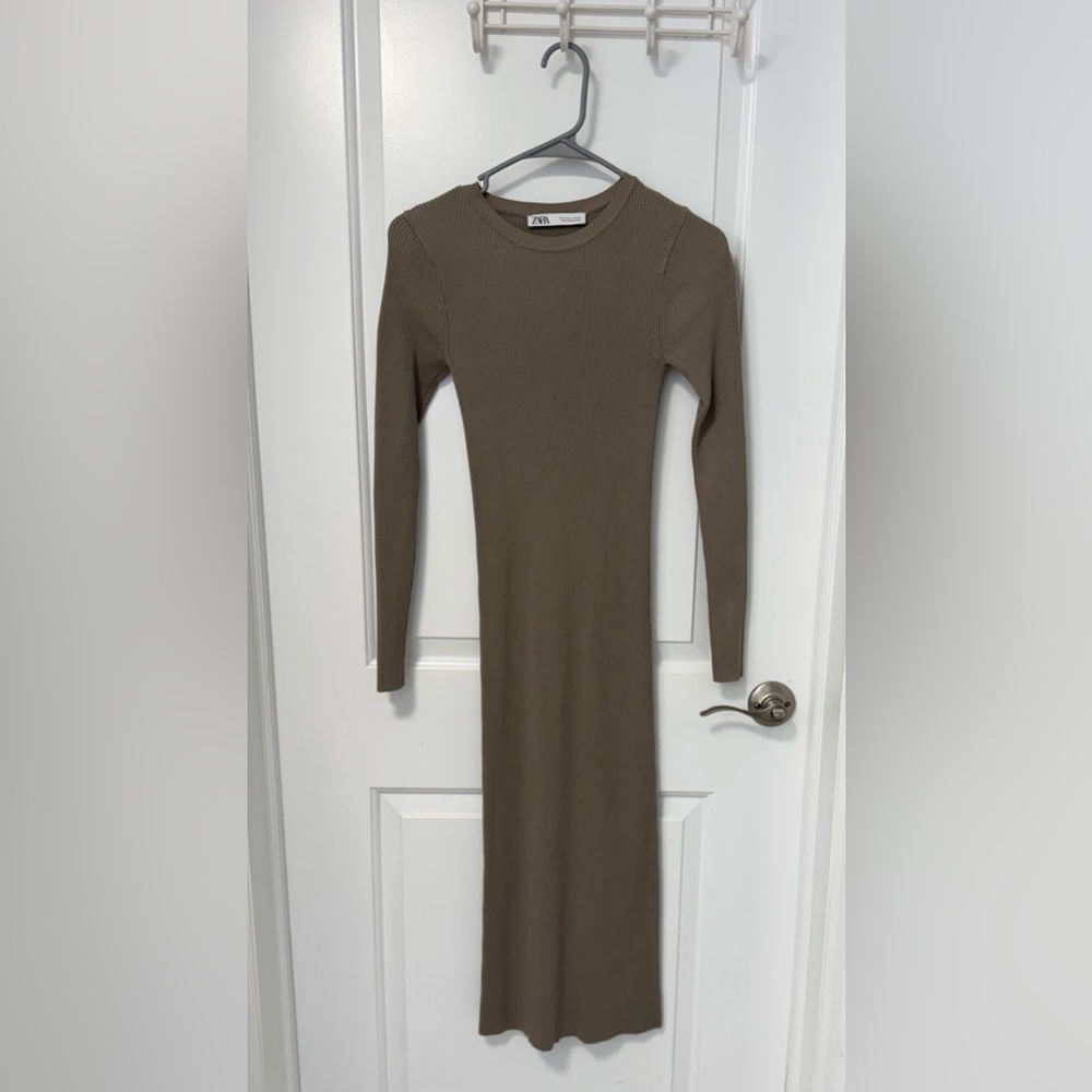 Zara Tan Ribbed Knit Dress